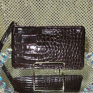 Kate Spade Brown Croc-Embossed Wristlet 7” x 4” NWOT
